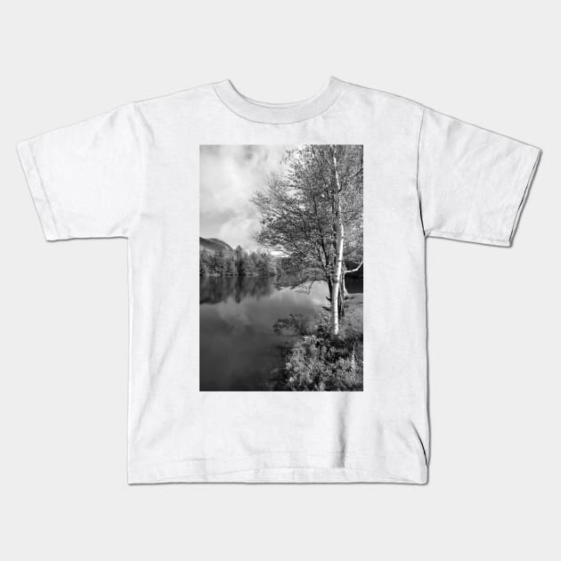 Lake Birch Trees Kids T-Shirt by srwdesign